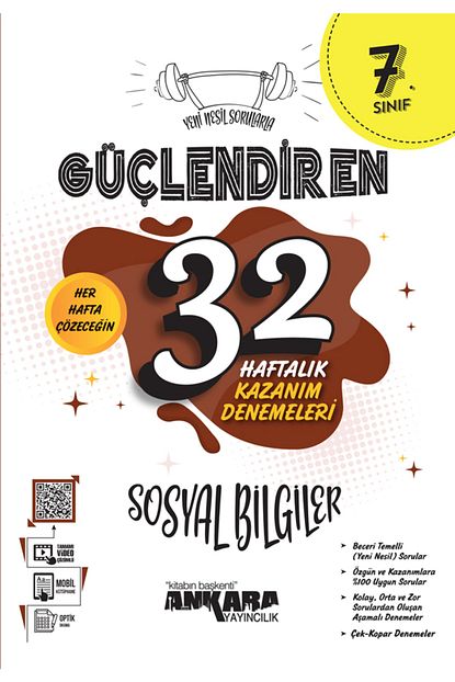 7.sınıf Güçlendiren 32 Haftalık Matematik Türkçe Fen Sosyal Din Haftalık Kazanım Deneme Seti - 5'li