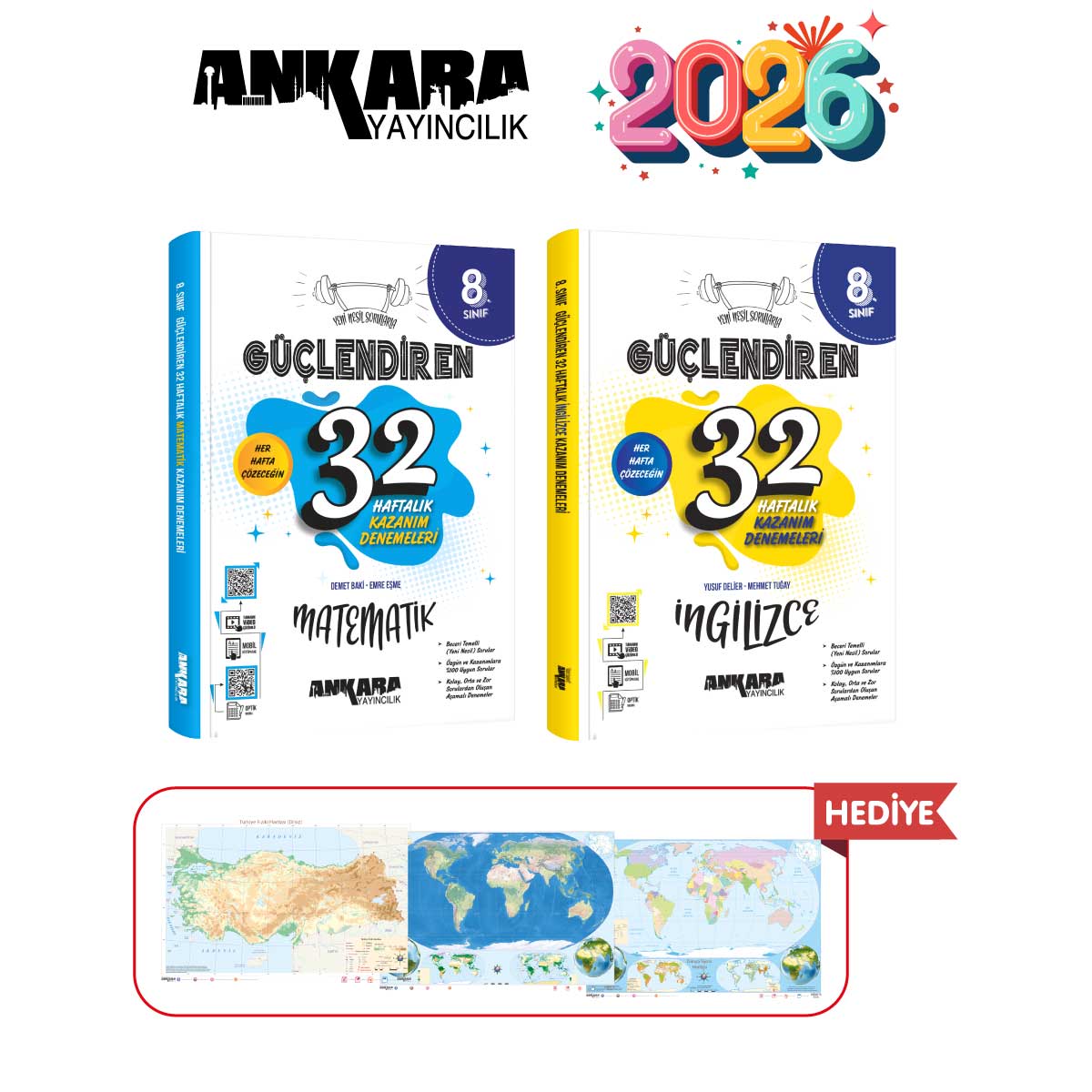 ANKARA YAYINCILIK 8.SINIF GÜÇLENDİREN 32 HAFTALIK MATEMATİK - İNGİLİZCE KAZANIM DENEMELERİ SETİ