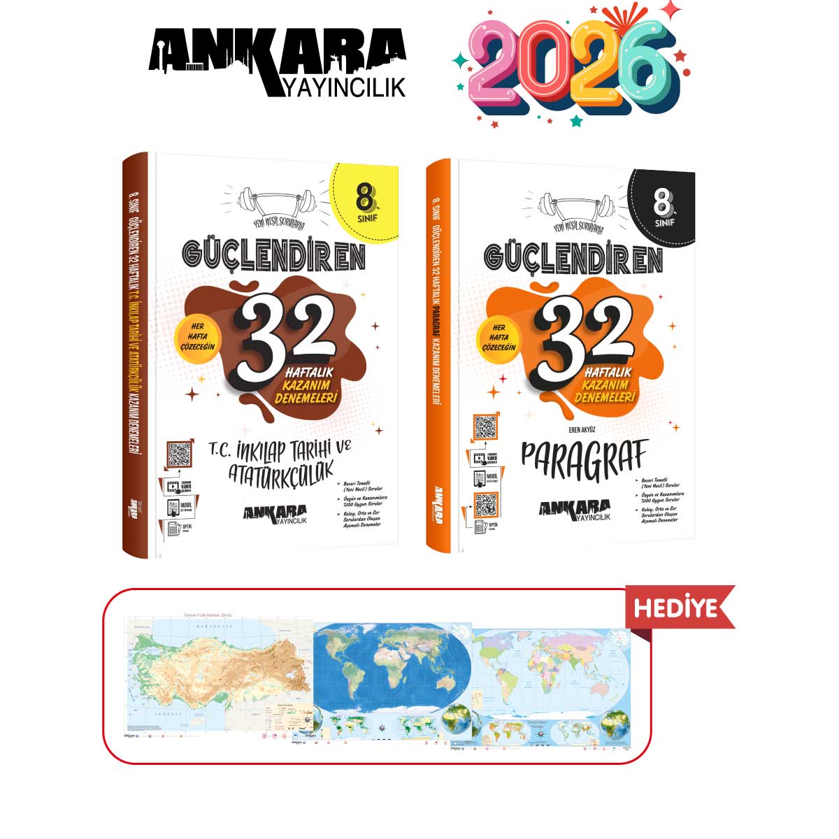 ANKARA YAYINCILIK 8.SINIF GÜÇLENDİREN 32 HAFTALIK TC. İNKILAP - PARAGRAF KAZANIM DENEMELERİ SETİ