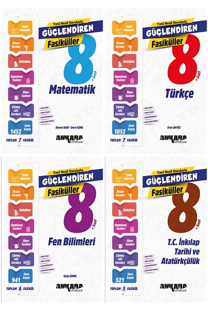 Ankara 2025 8. Sınıf Lgs Matematik + Türkçe + Fen + İnkılap Güçlendiren Fasikül Seti 4 Kitap