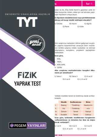 Pegem Akademi Yayıncılık TYT Fizik Yaprak Test
