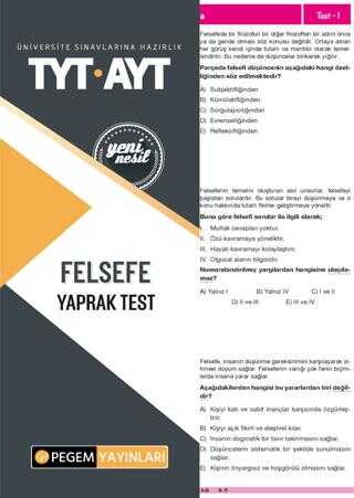 Pegem Akademi Yayıncılık Tyt-Ayt Felsefe Yaprak Test Pegem Akademi Yayıncılık Tyt-Ayt Felsefe Yaprak Test