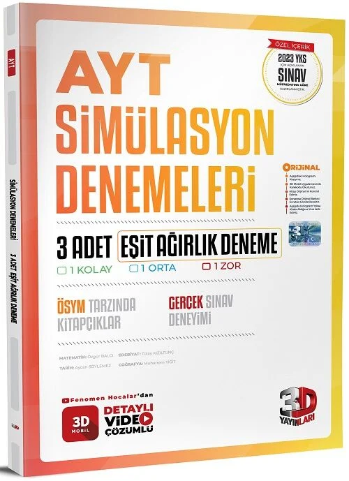 3D Yayınları AYT Eşit Ağırlık 3 lü Simülasyon Genel Deneme
