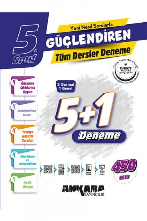 5.Sınıf Ankara Güçlendiren 5+1 Tüm Dersler Deneme / 5 Sarmal 1 Genel Deneme / 450 Soru / YENİİİ