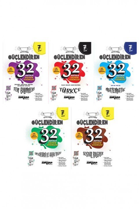 7.sınıf Güçlendiren 32 Haftalık Matematik Türkçe Fen Sosyal Din Haftalık Kazanım Deneme Seti - 5'li