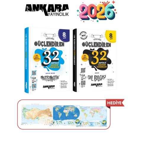 ANKARA YAYINCILIK 8.SINIF GÜÇLENDİREN 32 HAFTALIK MATEMATİK - DİL BİLGİSİ KAZANIM DENEMELERİ SETİ