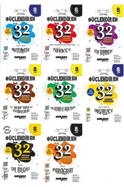 Ankara Yayıncılık 2025 8. Sınıf Güçlendiren Tüm Dersler + Dil Bilgisi + Paragraf 32 Haftalık Deneme Seti Tam
