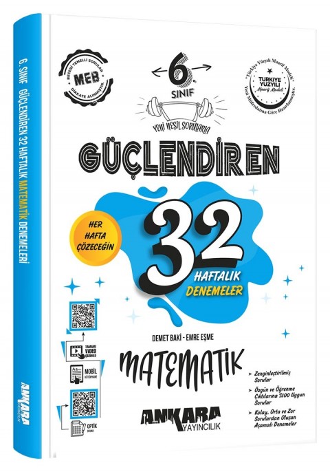 Ankara Yayıncılık 6. Sınıf Güçlendiren 32 Haftalık Matematik Kazanım Denemeleri