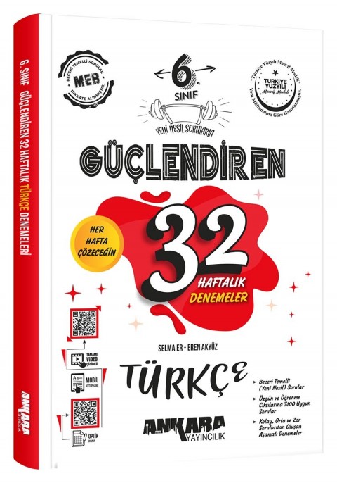 Ankara Yayıncılık 6. Sınıf Güçlendiren 32 Haftalık Türkçe Kazanım Denemeleri