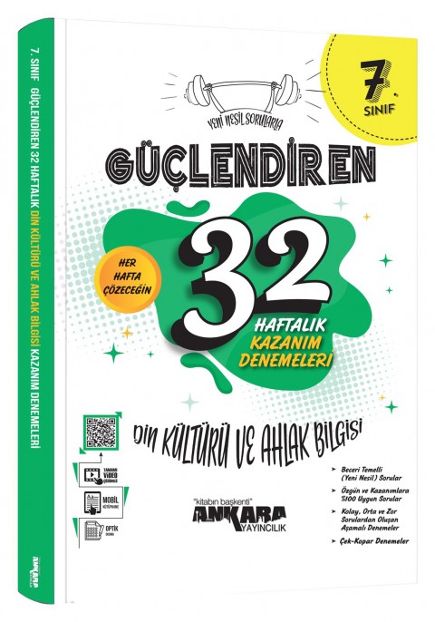 Ankara Yayıncılık 7. Sınıf Güçlendiren 32 Haftalık Din Kültürü ve Ahlak Bilgisi Kazanım Denemeleri