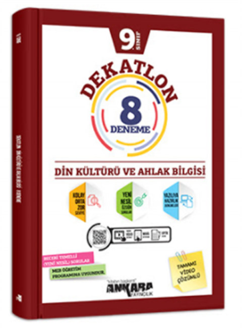 Ankara Yayıncılık. 9. Sınıf Dekatlon Din Kültürü ve Ahlak Bilgisi Denemeleri (8 Adet)