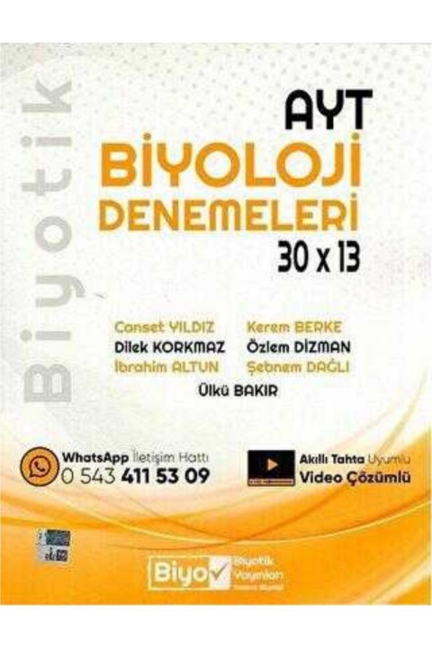 Biyotik Yayınları YKS AYT Biyoloji Deneme 30x13 Video Çözümlü