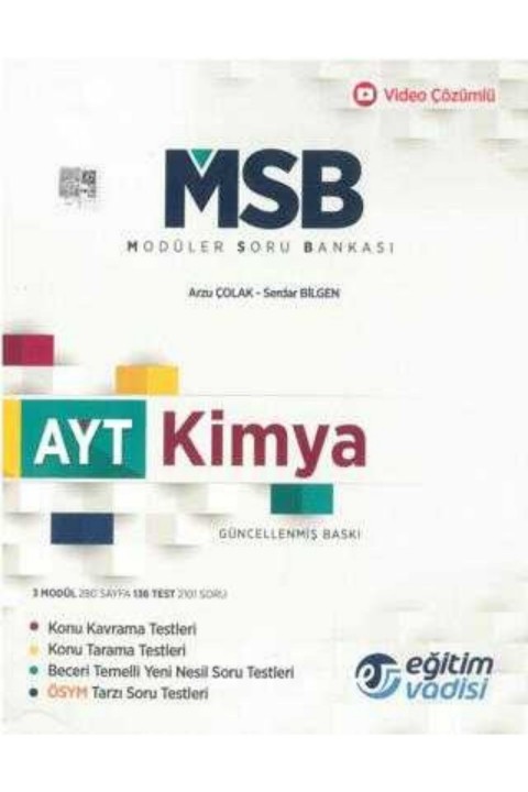 Eğitim Vadisi Yayınları AYT Kimya Güncel MSB Modüler Soru Bankası Eğitim Vadisi