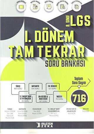 İşleyen Zeka Yayınları İşleyen Zeka 8. Sınıf LGS 1. Dönem Tam Tekrar Soru Bankası