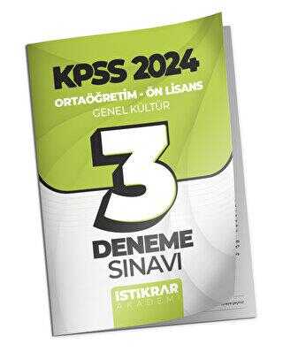 İstikrar Akademi KPSS 2024 Ortaöğretim-Ön Lisans Genel Kültür Coğrafya - Tarih - Vatandaşlık 3 Deneme Sınavı