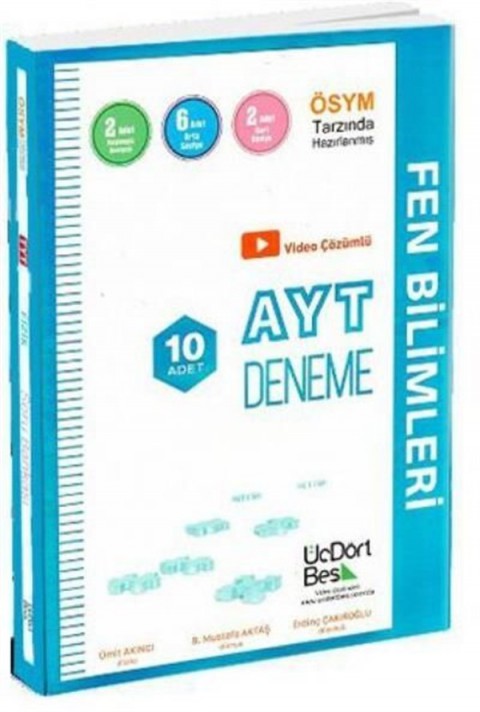 ÜçDörtBeş Yayınları AYT Fen Bilimleri 10 lu Deneme