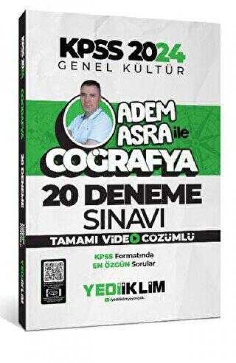 Yediiklim Yayınları 2024 KPSS Genel Kültür Adem Asra ile Coğrafya Tamamı Video Çözümlü 20 Deneme Sınavı