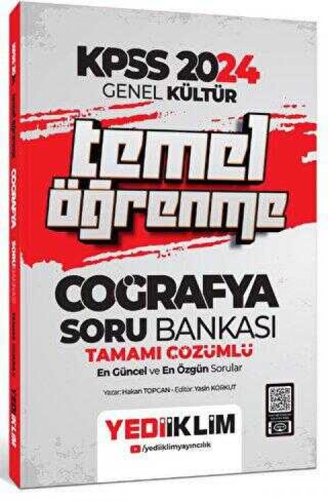 Yediiklim Yayınları 2024 KPSS Genel Kültür Temel Öğrenme Coğrafya Tamamı Çözümlü Soru Bankası