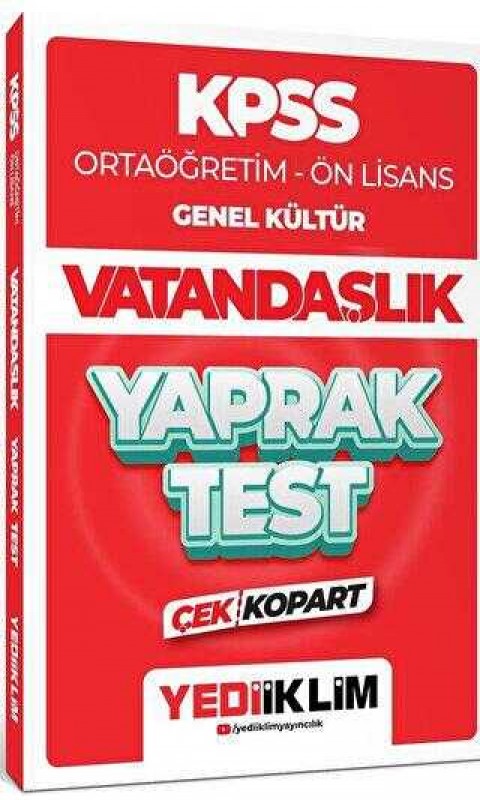 Yediiklim Yayınları 2024 KPSS Ortaöğretim - Ön Lisans Genel Kültür Vatandaşlık Çek Kopart Yaprak Test