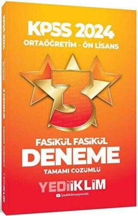 Yediiklim Yayınları 2024 KPSS Ortaöğretim-Önlisans Fasikül Yıldız Tamamı Çözümlü 3 Deneme