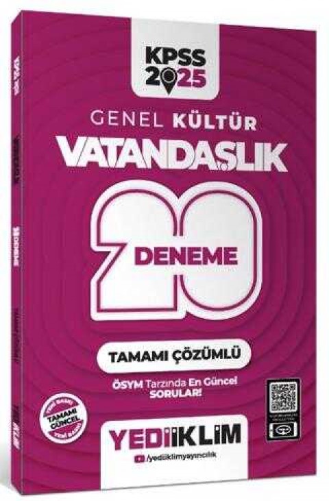 Yediiklim Yayınları 2025 KPSS Genel Kültür Vatandaşlık Tamamı Çözümlü 20 Deneme
