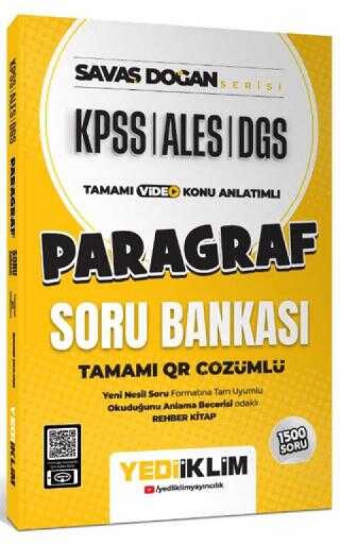 Yediiklim Yayınları KPSS ALES DGS Savaş Doğan Serisi Paragraf Tamamı Video Konu Anlatımlı ve Tamamı QR Çözümlü Soru Bankası