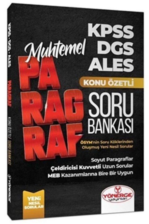 Yönerge Yayınları KPSS DGS ALES Muhtemel Paragraf Konu Özetli Soru Bankası