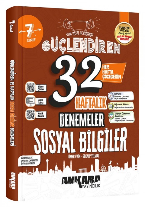 Ankara Yayıncılık 7.Sınıf Güçlendiren 32 Haftalık Sosyal Bilimler Denemeleri